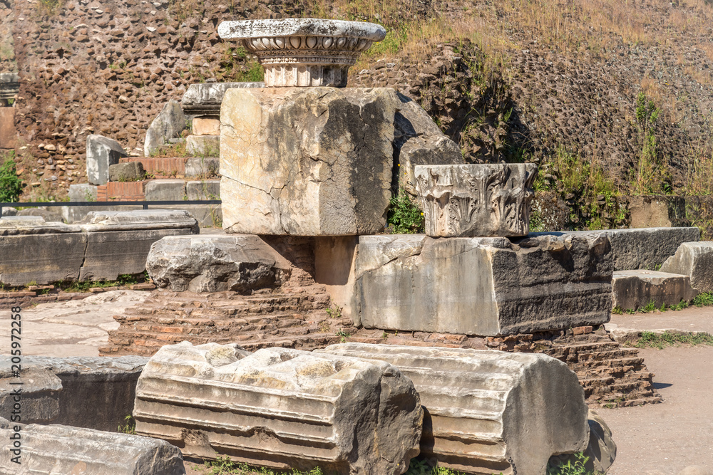 Ruins of Broken Columns in the Roman Forum, Rome, Italy