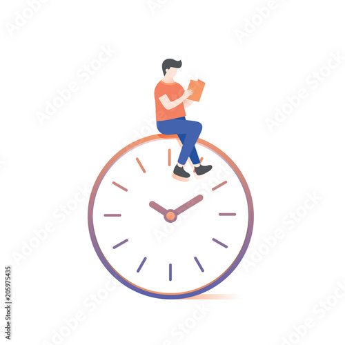 the man reading on clock illustration vector on white background.