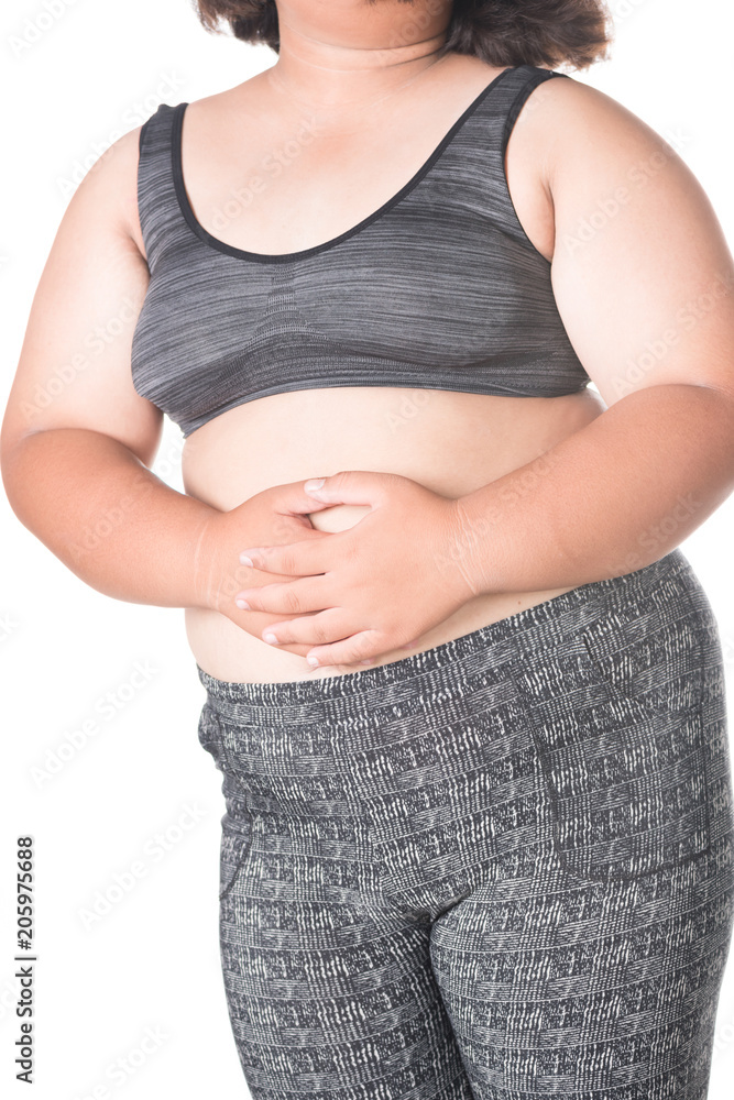 Fat woman with menstrual pain, endometriosis or cystitis, stomach ache Fat woman with menstrual pain, endometriosis or cystitis, stomach ache