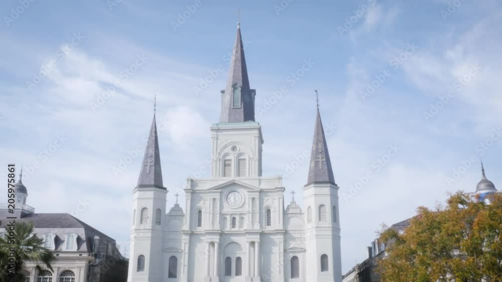 Establishing shot of a cathedral in New Orleans, Louisiana in 4k. Church represents religion, faith, belief and spirituality. Establishing shot of a cathedral in New Orleans, Louisiana in 4k. Church represents religion, faith, belief and spirituality.