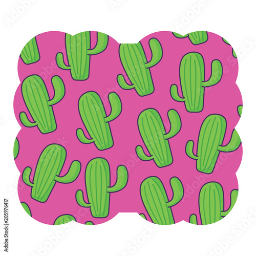 decorative frame with cactus plant pattern over white background, vector illustration