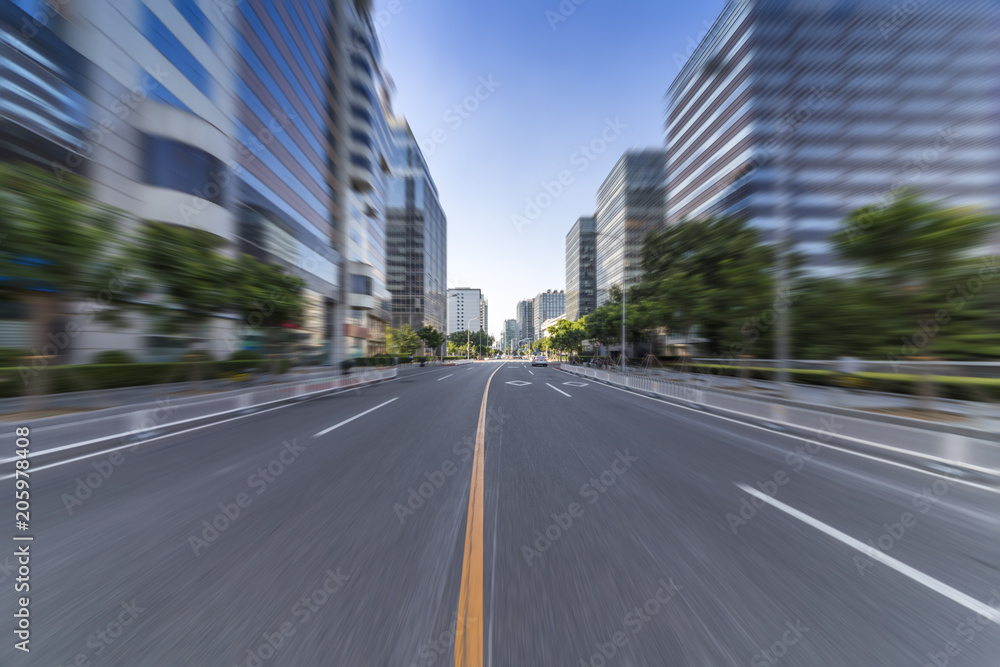 Panoramic skyline and modern business office buildings with empty road,empty concrete square floor