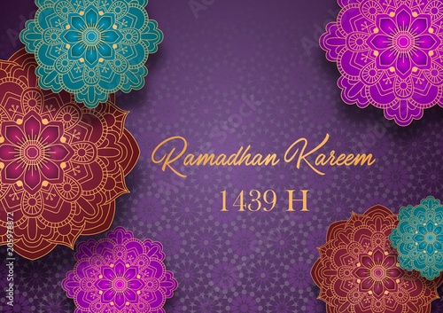 Ramadan Kareem greeting card with colorful arabic design patterns