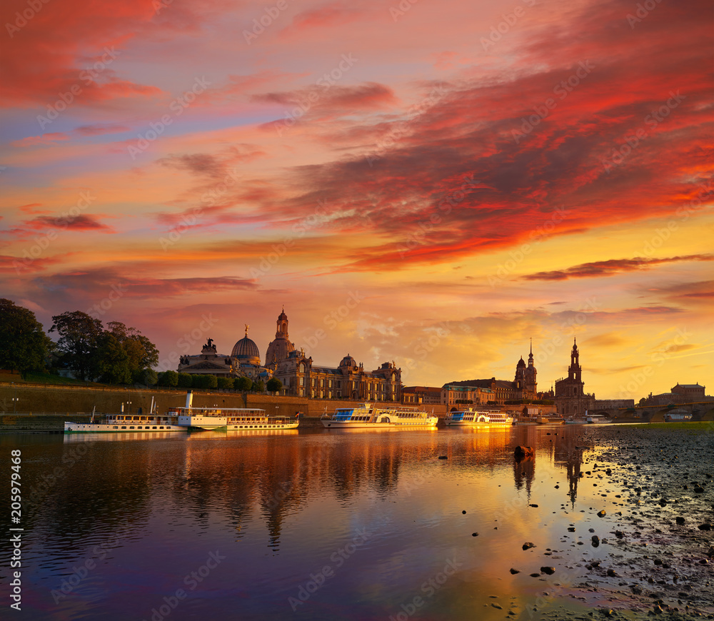 Dresden skyline and Elbe river in Saxony Germany