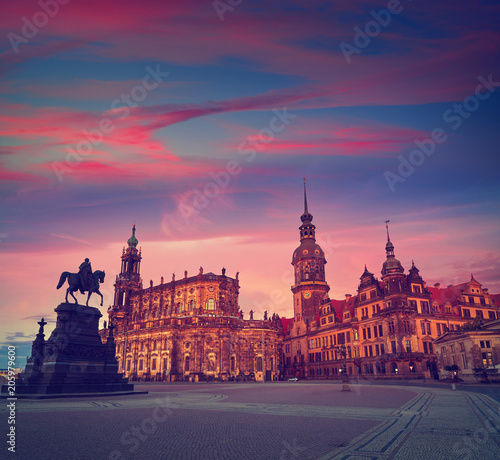 Dresden sunset at Theaterplatz in Saxony Germany