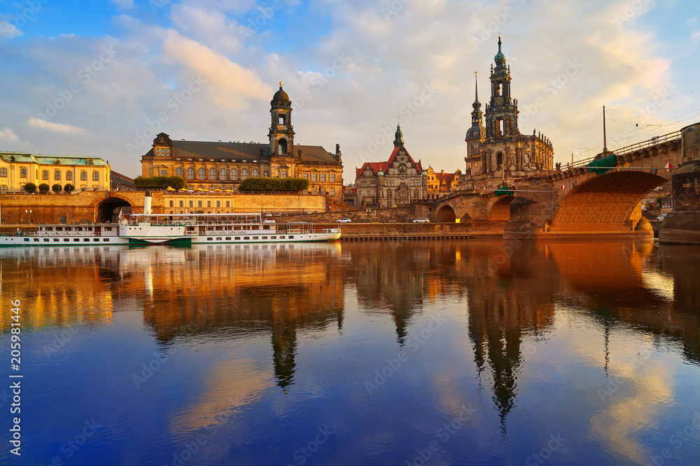 Dresden skyline and Elbe river in Saxony Germany