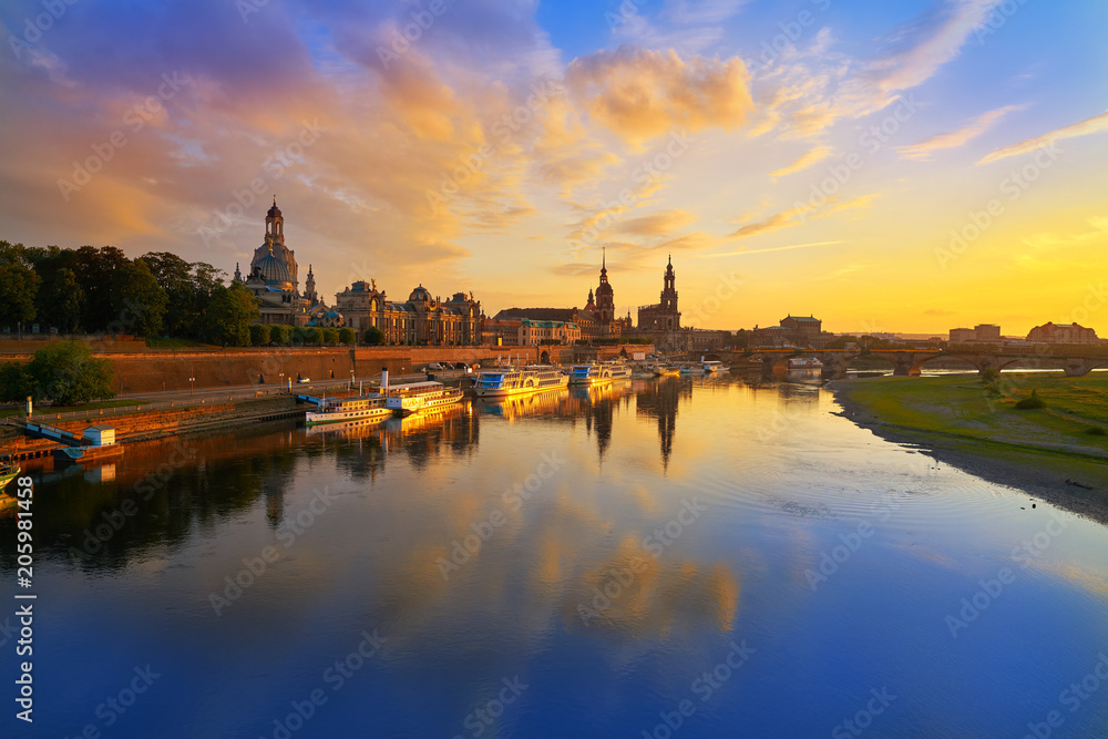 Dresden skyline and Elbe river in Saxony Germany