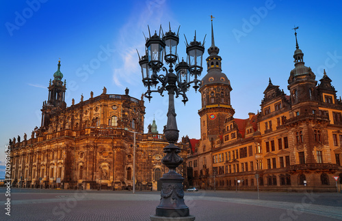 Dresden sunset Residenzschloss and Hofkirche