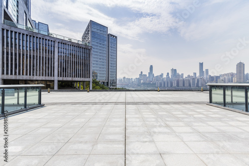 Wallpaper Mural Panoramic skyline and modern business office buildings with empty road,empty concrete square floor Torontodigital.ca
