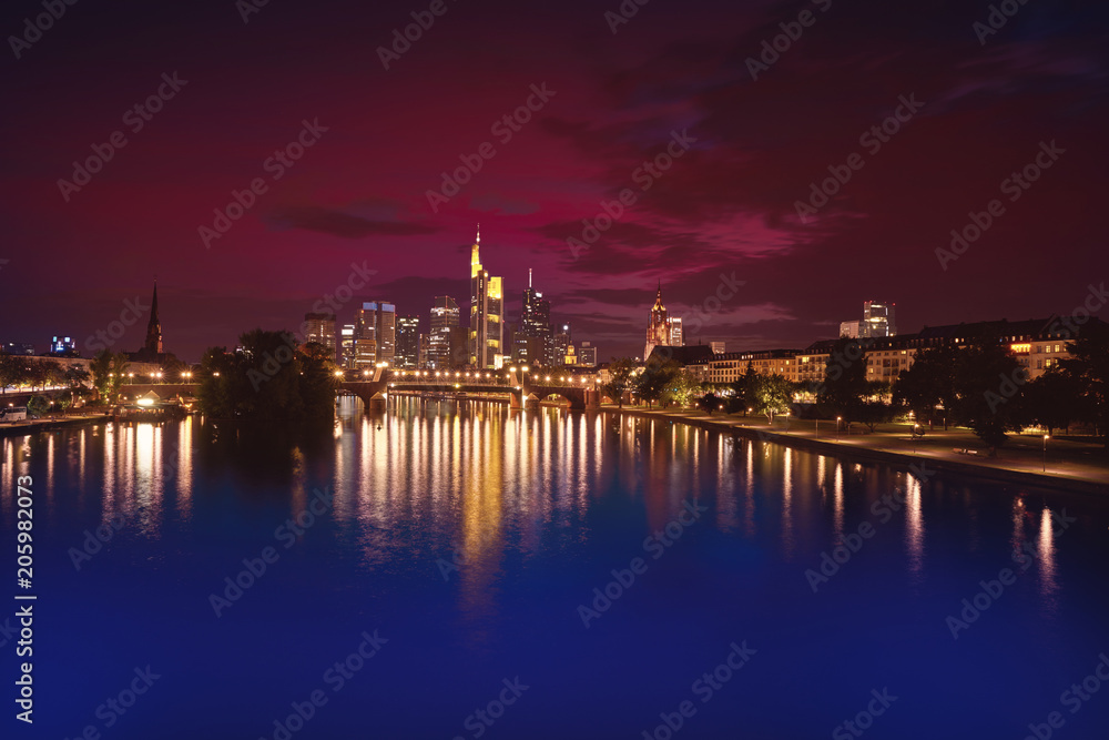 Frankfurt skyline at sunset in Germany