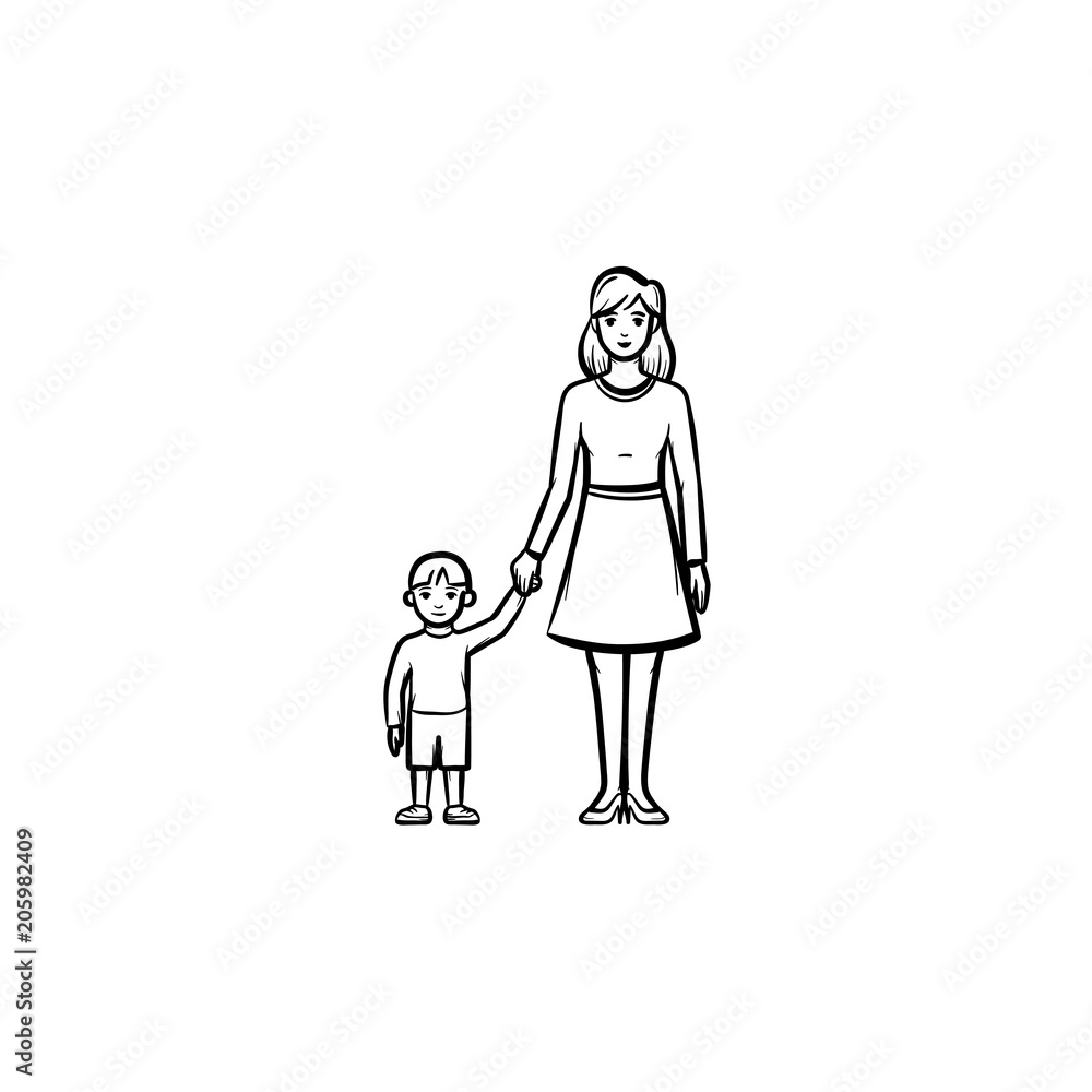 A mother caring about a child hand drawn outline doodle icon A mother caring about a child hand drawn outline doodle icon