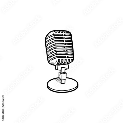 Retro vintage microphone hand drawn outline doodle icon