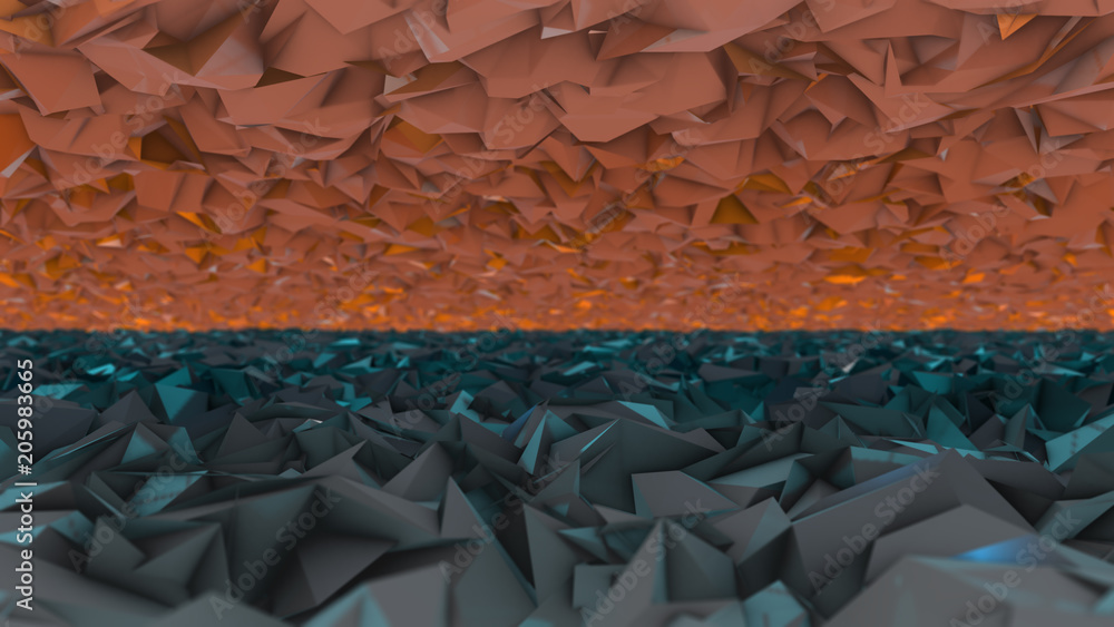 Fototapeta premium Orange low-poly futuristic geometric 3d render background