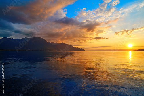 Leman Geneva lake sunset in Switzerland