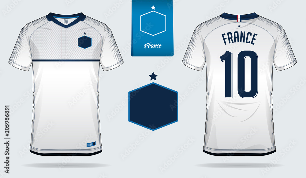 Set of soccer jersey or football kit template design for France national  football team. Front and back view soccer uniform. Football t shirt mock  up. Vector Illustration Stock Vector | Adobe Stock