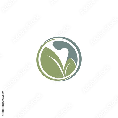 Strong leaf vector logo template. This design use Nature and hand symbol, Natural Nutrition Logo Template. Muscles Vector Design. Gym Illustration