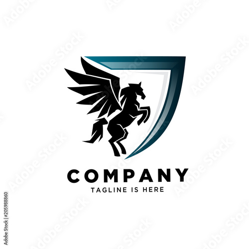 Stand horse pegasus logo with shield