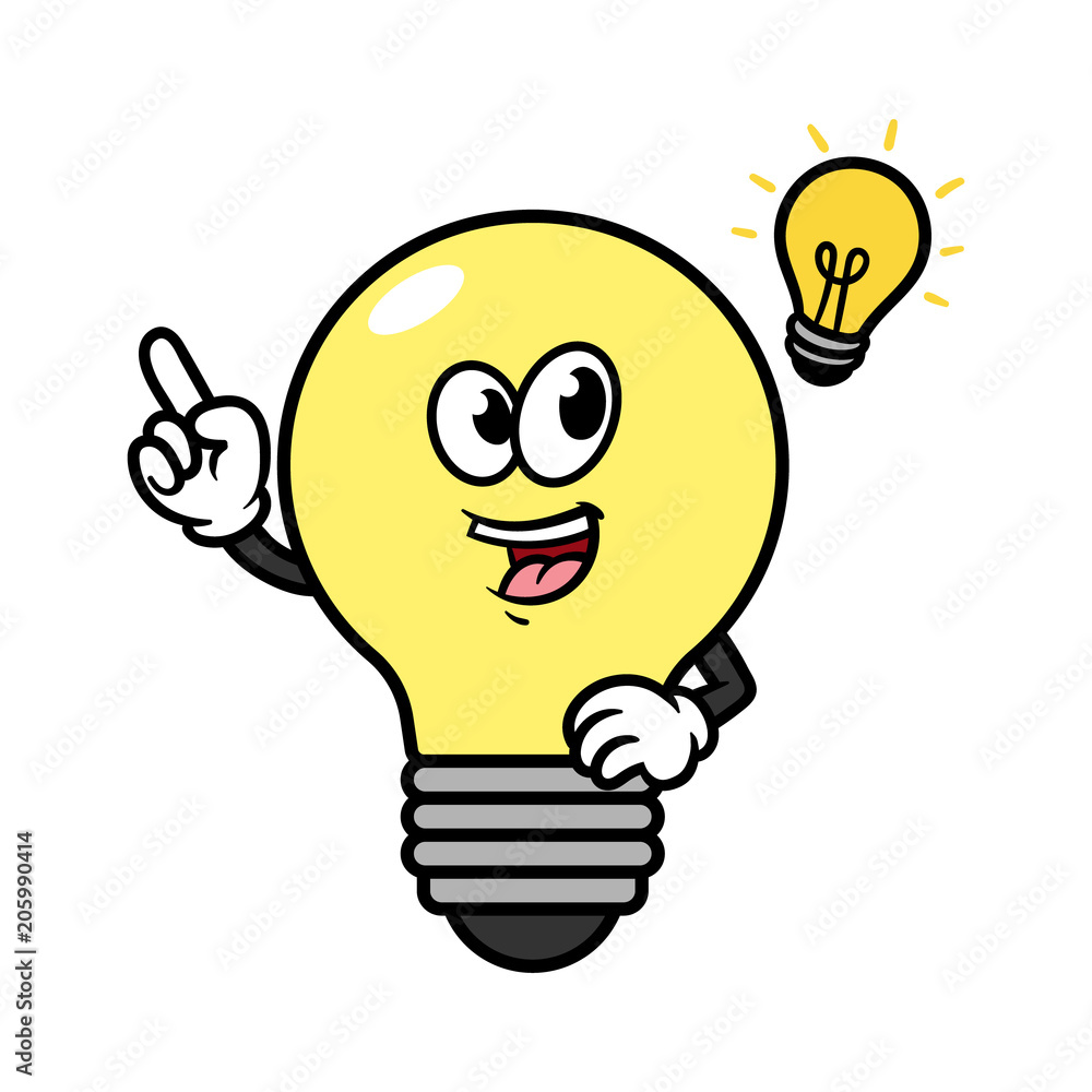 Cartoon Light Bulb Character With Idea Stock Vector | Adobe Stock