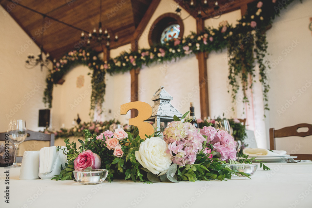 Wedding table for guests before ceremony