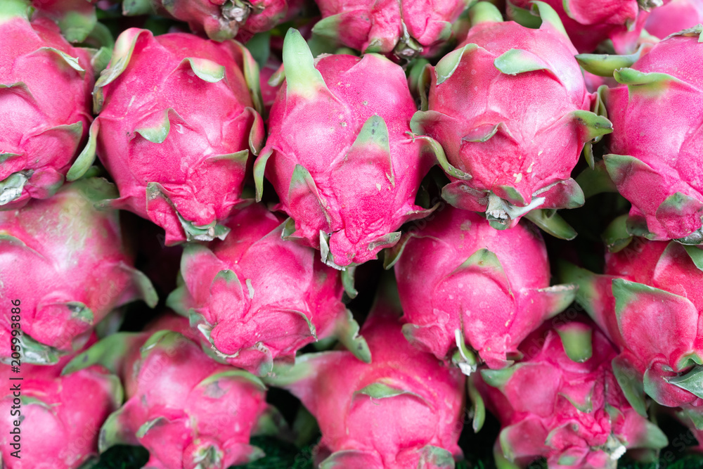 Fresh dragon fruit (pitaya) in market.