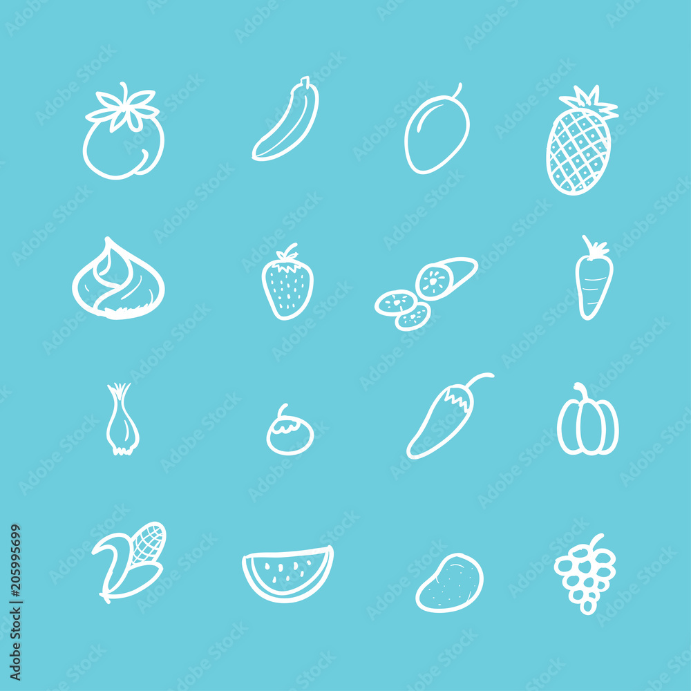 hand drawn doodle fruits and vegetables icon set vector illustration hand drawn doodle fruits and vegetables icon set vector illustration