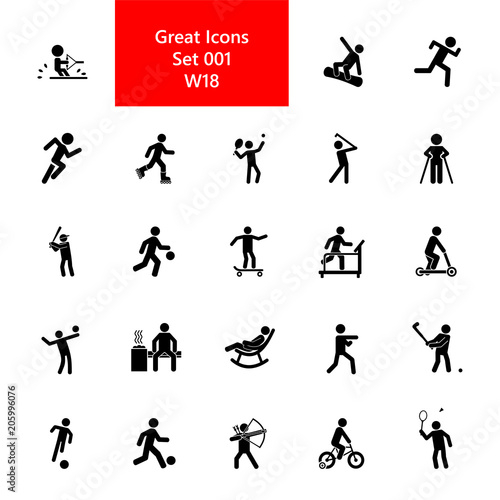 Active people icon set. Sport and activities collection