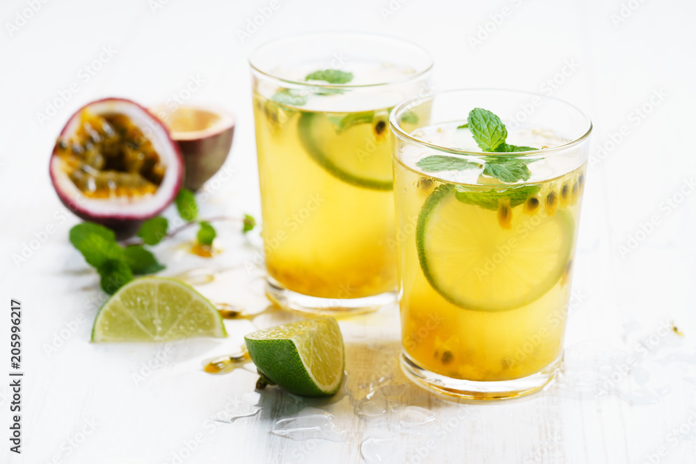 passion fruit with lime and mint leaves