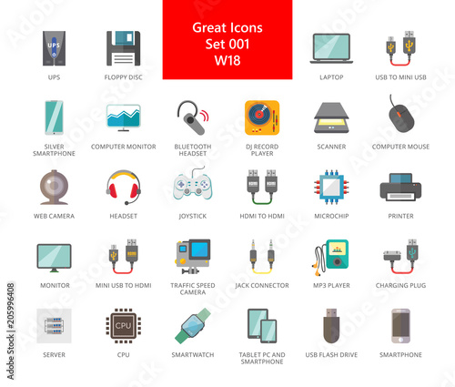 Electronic devices icons set