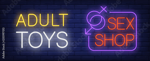 Adult toys in sex shop neon sign