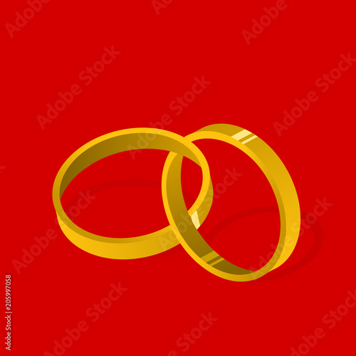gold wedding rings on red background .Illustration vector.