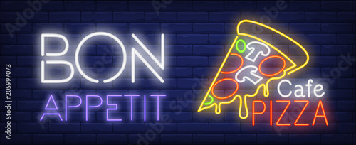 Bon appetite Cafe pizza neon sign
