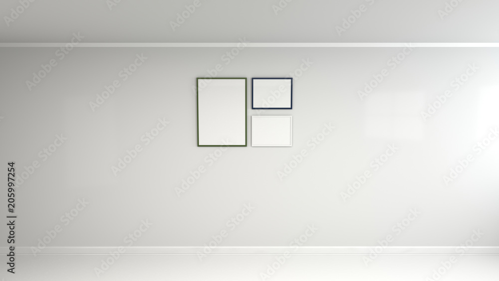 Blank white poster in colorful frame on the wall Blank white poster in colorful frame on the wall