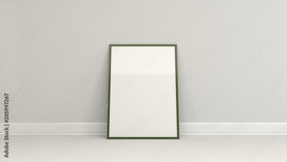 Blank white poster in colorful frame standing on the floor Blank white poster in colorful frame standing on the floor