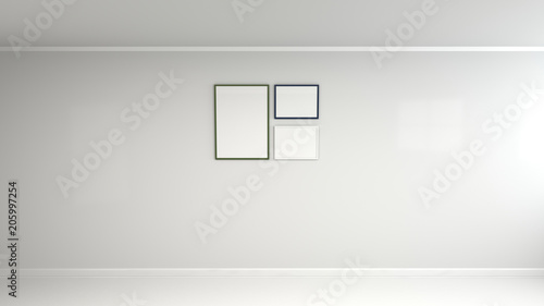 Blank white poster in colorful frame on the wall