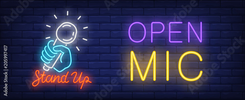 Open mic for standup neon sign