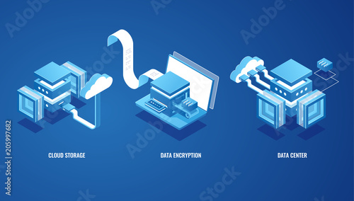 Digital technologies in business, cloud data storage, server room, online wallet, electronic