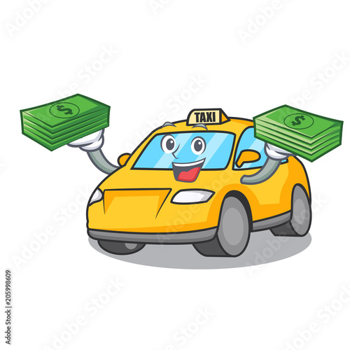 With money bag taxi character mascot style