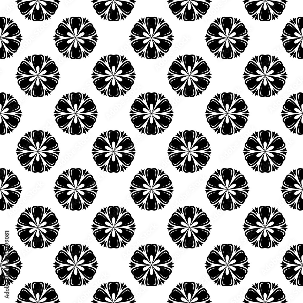 Black and white monochrome floral seamless pattern