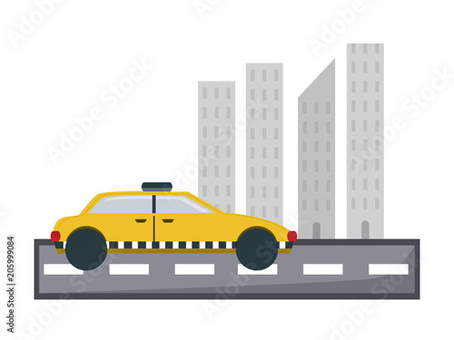 Fototapeta Naklejka Na Ścianę i Meble -  taxi car on the city over white background, vector illustration