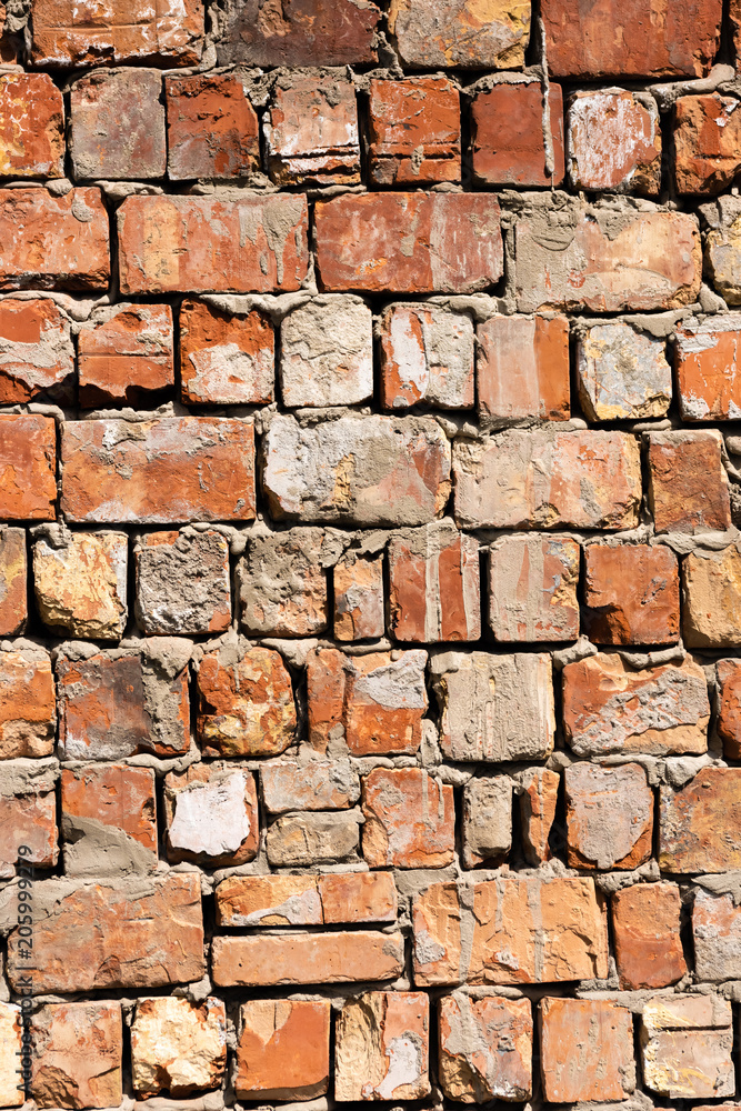 Obraz premium close-up view of old red brick wall textured background