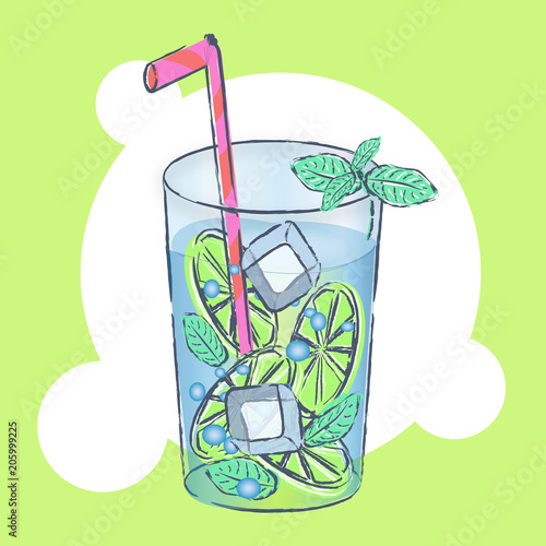 Glass with exotic cocktail vector illustration