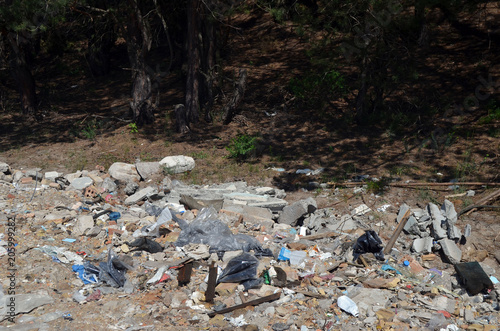 Ecology of Ukraine. Nature near Ukrainian capital.Environmental contamination. Illegal junk dump. Near Kiev, Ukraine