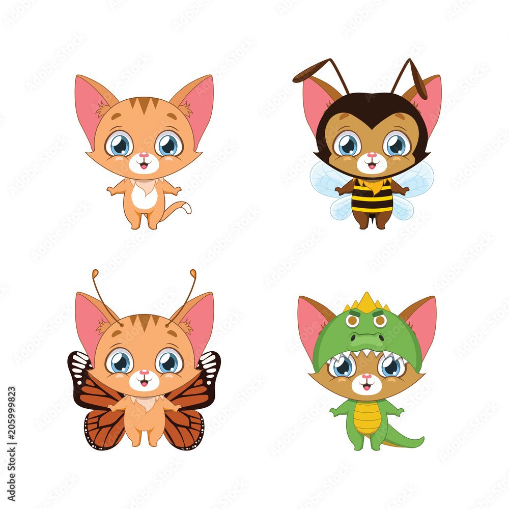 Little orange tabby and it's various animal costumes