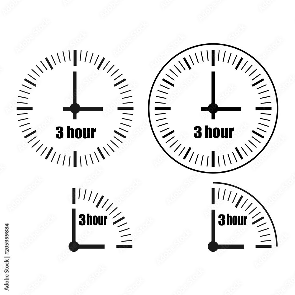 Three Hours Clock on white background. Three o'clock. Three Hours Clock on white background. Three o'clock.