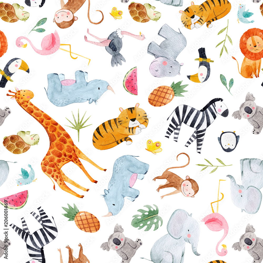 Obraz Safari zwierzęta akwarela wzór