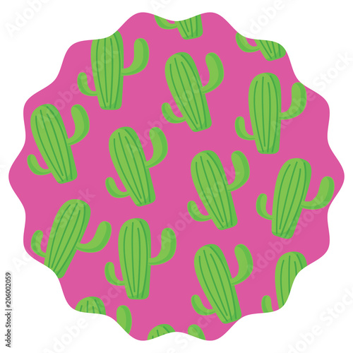 circular frame with cactus plant pattern over white background, vector illustration