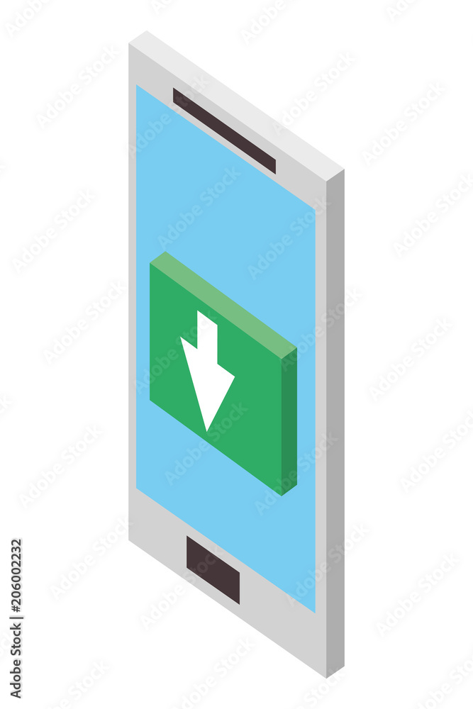 smartphone download data button isometric vector illustration smartphone download data button isometric vector illustration