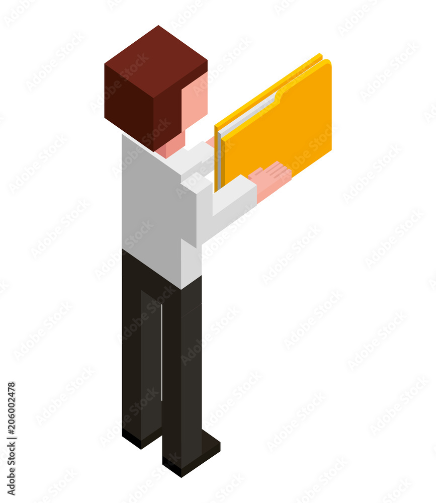 businessman with folder documents in hands back view isometric vector illustration businessman with folder documents in hands back view isometric vector illustration