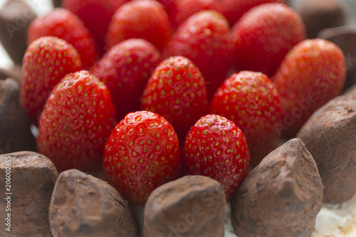 Close up strawberry cake dessert.