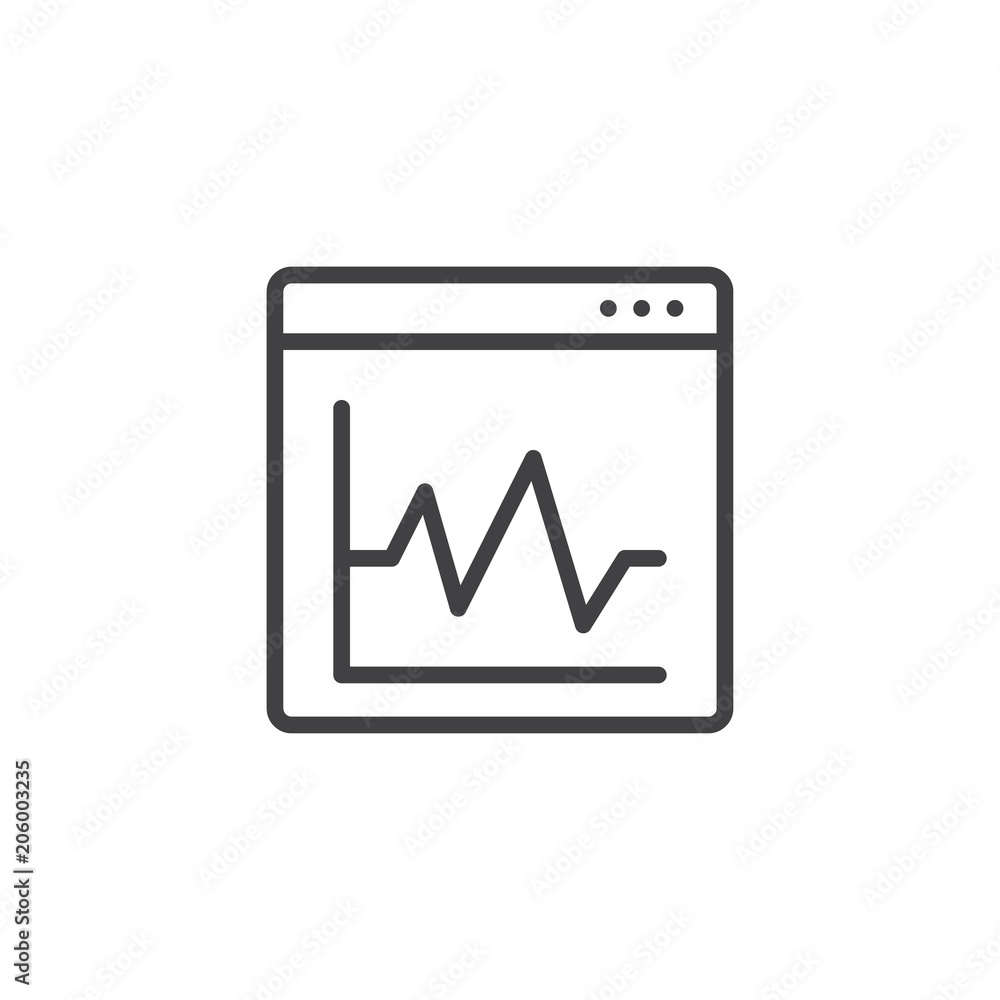 Graphic diagram on browser window outline icon. linear style sign for mobile concept and web design. Analysis window simple line vector icon. Symbol, logo illustration. Pixel perfect vector graphics